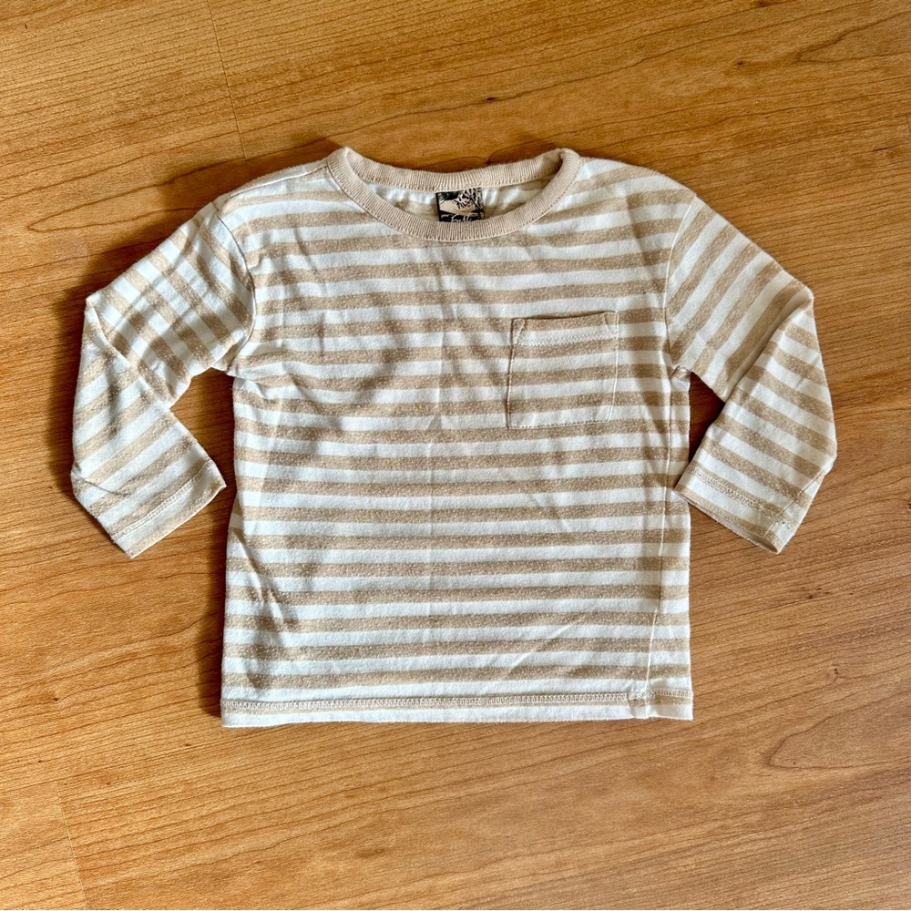 SOLD - White + Beige Striped Long Sleeve Top
